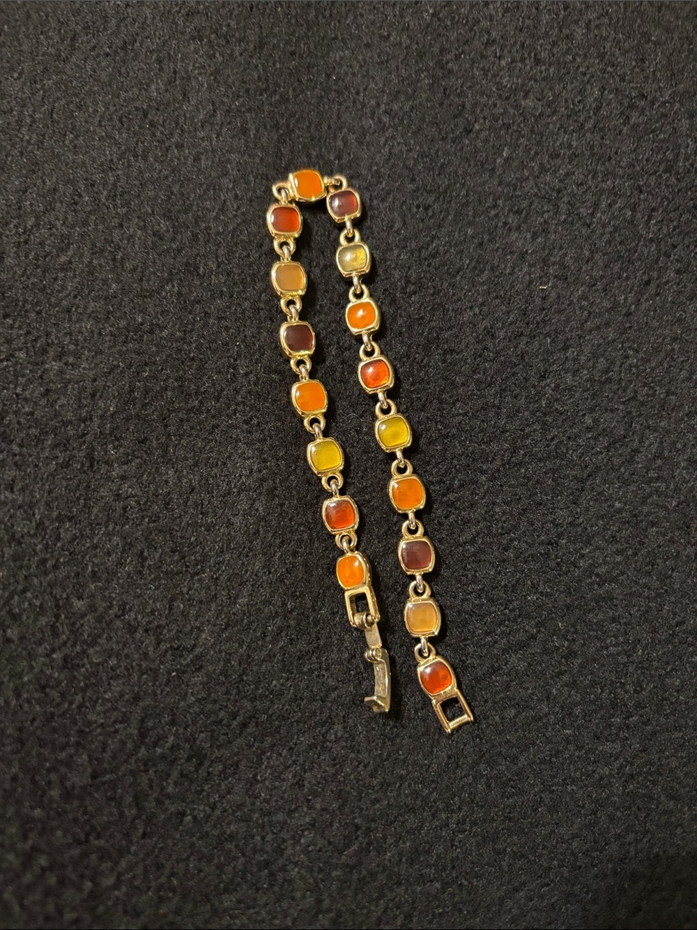 vintage gold-tone chain link bracelet square cabochon-style stones 🍂🍁